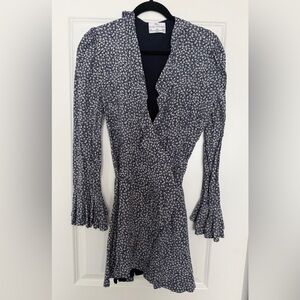 Women's Navy and White Floral Wrap Dress - Size 12